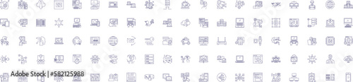 Network technologies line icons signs set. Design collection of Networking, Technologies, LAN, WAN, Routers, Switches, Bridges, Modems outline concept vector illustrations