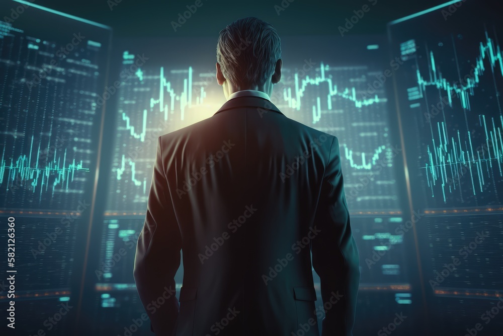 Business concept with businessman and markets graph, made with generative ai Business concept with businessman and markets graph, made with generative ai