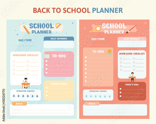 A set of back to school daily or weekly planner posters. Cute to do list template for kids, editable text. Vector design, ready for digital print.