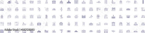 Motel line icons signs set. Design collection of Lodging, Inn, Stopover, Hostel, Resort, Accommodation, Overnight, Rest outline concept vector illustrations