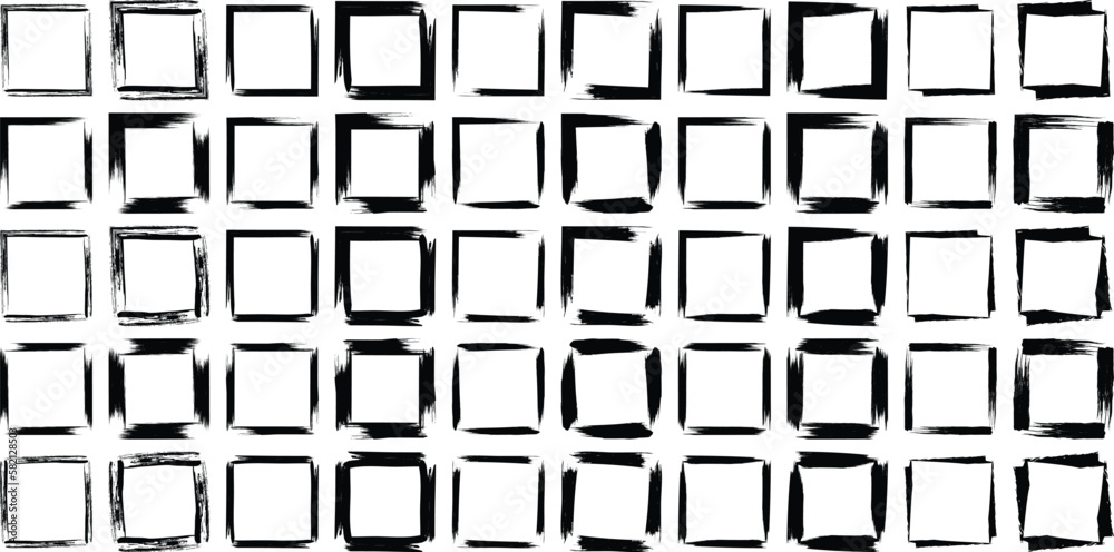 Grunge Square shape line black 50 Set