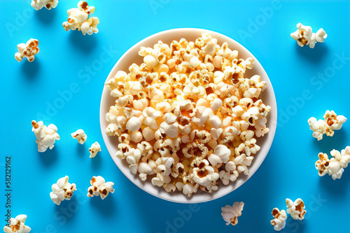 popcorn on blue background