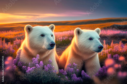 polar bears in the field created with Generative AI technology