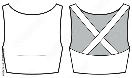 womens reversible crop top flat sketch vector illustration technical cad drawing template