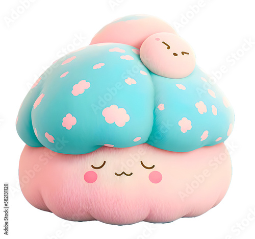 Cute soft fluffy squishmallow kawai sleeping mushroom - generative AI