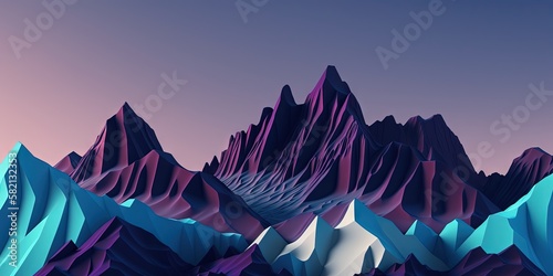 Abstract modern background with blue and purple peaks and noise-textured shaggy surface, Generative AI photo
