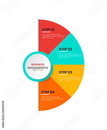business Infographic Circle Template for Powerpoint with 4 Step or options.