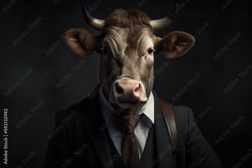 Bull in business suit. Generative AI. Bull in business suit. Generative AI.