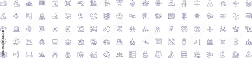 Networking line icons signs set. Design collection of Networking, Network, Connectivity, Links, Internet, Telecommunications, Protocols, Hubs outline concept vector illustrations