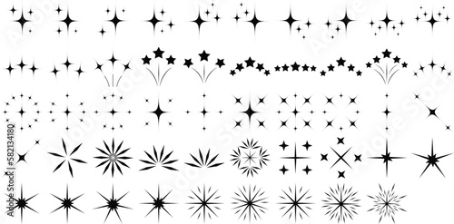 Sparkles shape and fire flakes shape Set 50 sparkle or shine effect. Game sprite sheets with vector burst and light flashes of firework, firecracker and star explosion. light effect with rays 