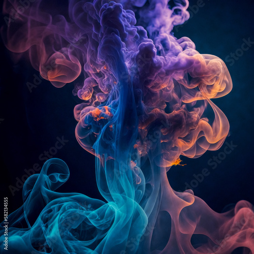 Multicoloured vapor smoke clouds with neon colours. aesthetic feel. Generative AI © the-flying-hellfish