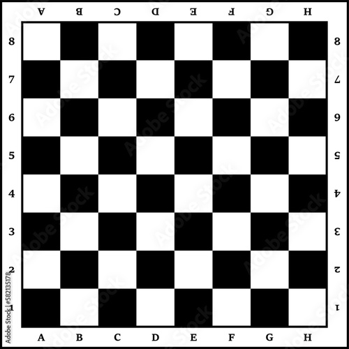 A chessboard in a vector isolated on a white background. The board is a top view. Black and white round chips. Checkers. Board game Checkers. Chessboard and checkers on it