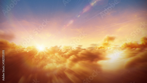 Fototapeta Naklejka Na Ścianę i Meble -  Flying Through Clouds Sunset