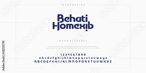 Behati Homexib Abstract minimal modern alphabet fonts. Typography technology vector illustration