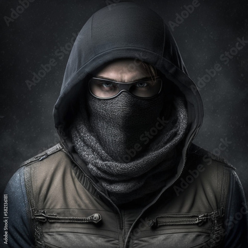 Portrait of a thief with a balaclava. 