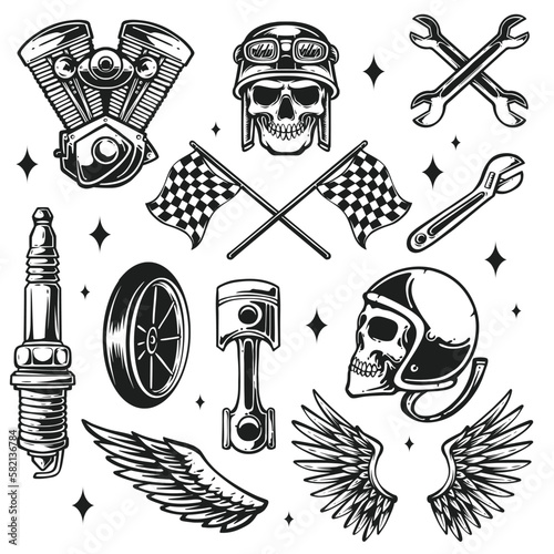 retro motorcycle parts vector illustration