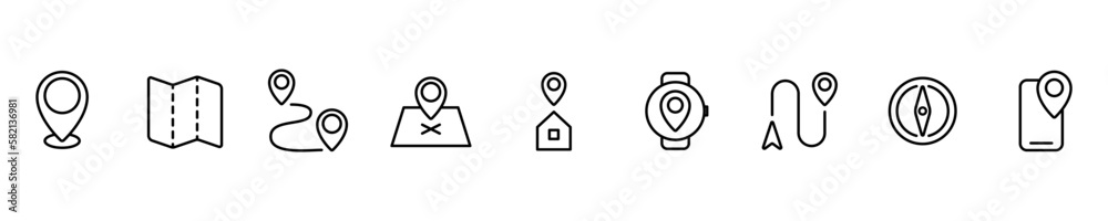 GPS location pin, path, road, map set of icons illustration GPS location pin, path, road, map set of icons illustration