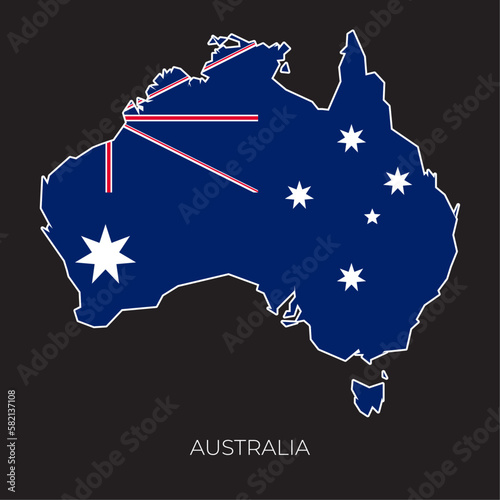 Australia map and flag. Detailed silhouette vector illustration