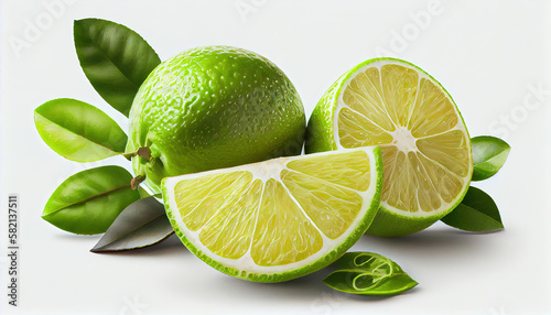Fresh Lemon and Lemon Slice on White Background AI Generative