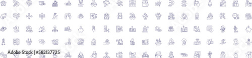 Investment line icons signs set. Design collection of Funding, Saving, Capital, Deposits, Stocks, Equity, Resources, Bonds outline concept vector illustrations