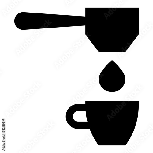 Coffee drop in cup filtering cuping portafilter drip icon black color vector illustration image flat style photo