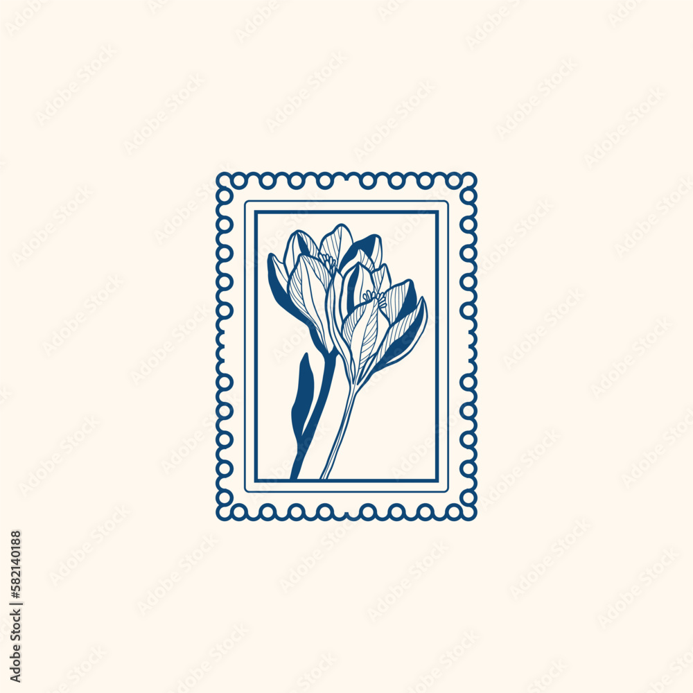 Minimalistic flower graphic sketch drawing, black icon, stamp, trendy tattoo design, floral botanic elements vector illustration.
