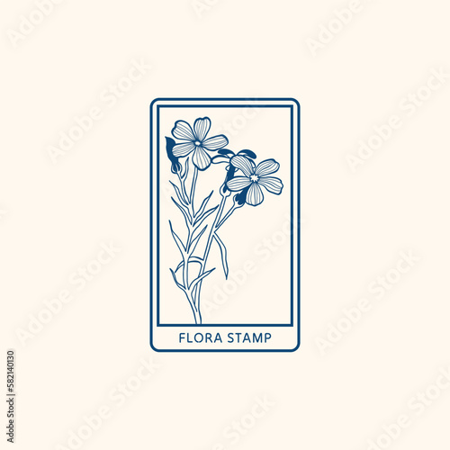 Minimalistic flower graphic sketch drawing, black icon, stamp, trendy tattoo design, floral botanic elements vector illustration.