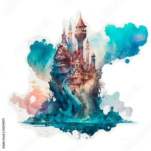 Watercolor illustration for children fantasy castle