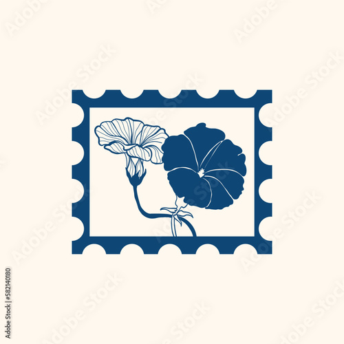 Minimalistic flower graphic sketch drawing, black icon, stamp, trendy tattoo design, floral botanic elements vector illustration.