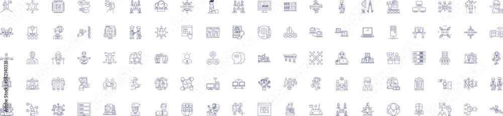 Cross-functional and collaborative teams line icons signs set. Design collection of Collaborative, Cross functional, Teams, Integration, Cooperation, Multidisciplinary, Involvement, Interdisciplinary