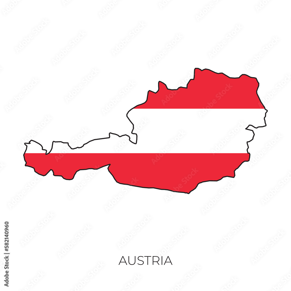 Fototapeta premium Austria map and flag. Detailed silhouette vector illustration