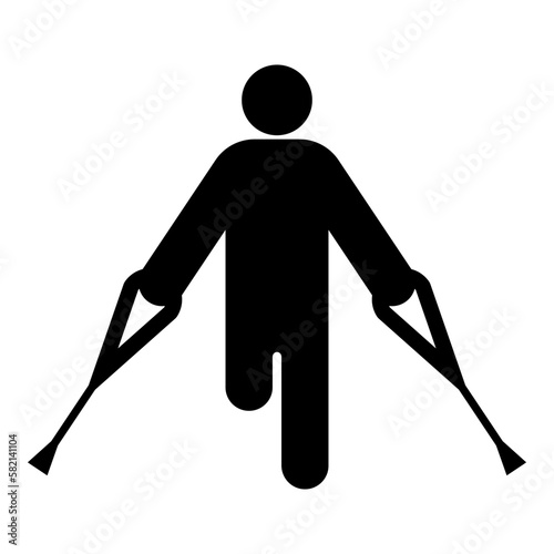 Man with broken leg crutch cane gypsum foot stick using sticks person crutches trauma concept icon black color vector illustration image flat style