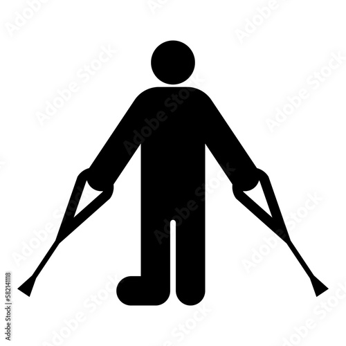 Man with broken leg crutch cane gypsum foot stick using sticks person crutches trauma concept icon black color vector illustration image flat style