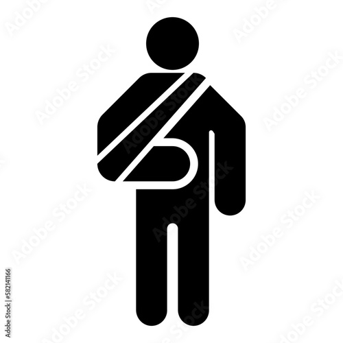 Man with broken arm hand gypsum injured stick using sticks person trauma concept elastic bandage on human immobilize support bone sling cast fracture trauma icon black color vector illustration image 