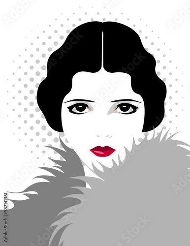 Принти на полотні 1362_Vector portrait of beautiful retro woman, 1930s fashion