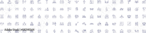 Global management line icons signs set. Design collection of Global, Management, International, Organization, Strategic, Leadership, Transformation, Process outline concept vector illustrations