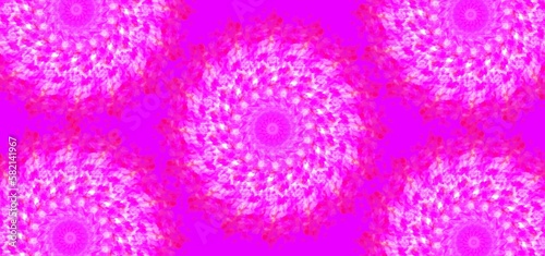 Abstract modern futuristic circular glowing mandala art repeat pattern on pink background 