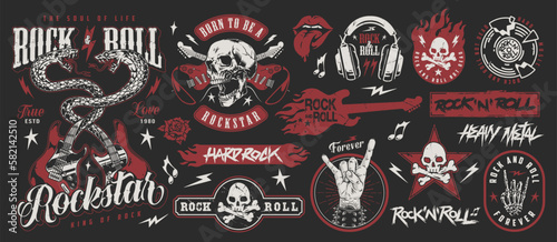 Rock party colorful set stickers