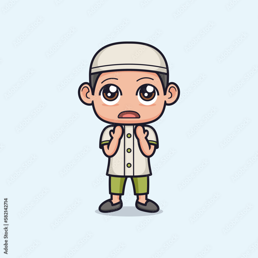 cute cartoon muslim boy praying