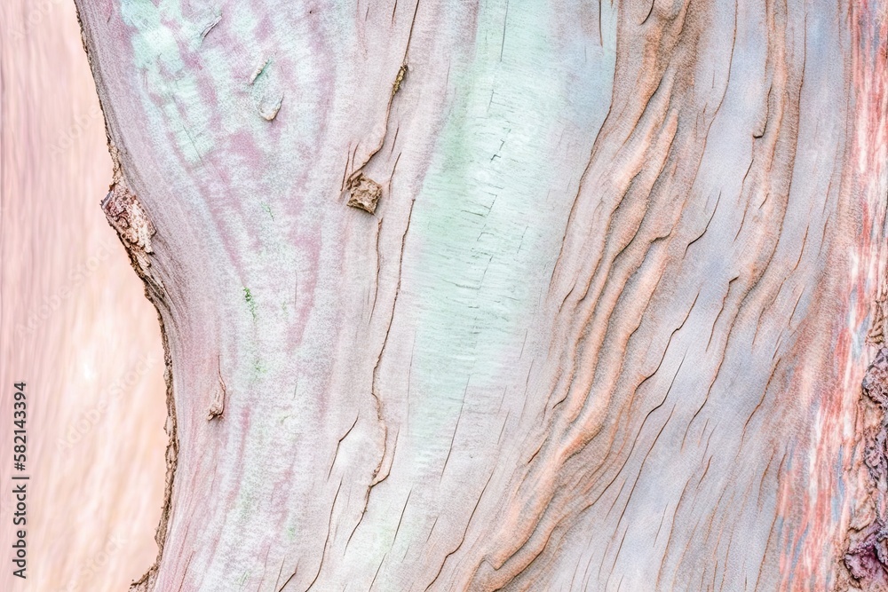 Naklejka premium Close-up shot of the texture of a tree with pink bark. Generated by AI.