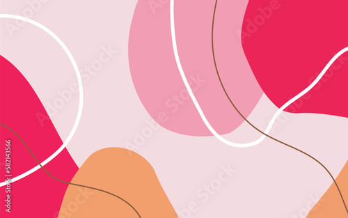 Abstract modern background with colored shapes and line art. Trendy fashion template with geometric elements. Hand drawn textures vector background suitable for social media, mobile app, advertising.