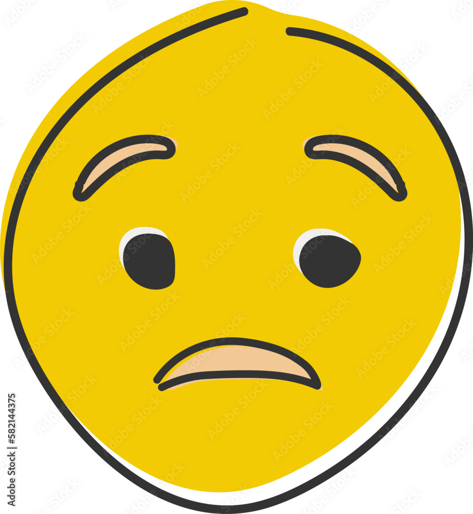 Disappointed emoji. Sad face, unhappy emoticon. Hand drawn, flat style ...