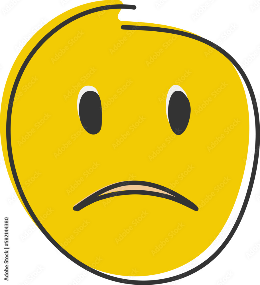 Fototapeta premium Confused emoji. Nonplussed emoticon with frowned lips. Hand drawn, flat style emoticon.