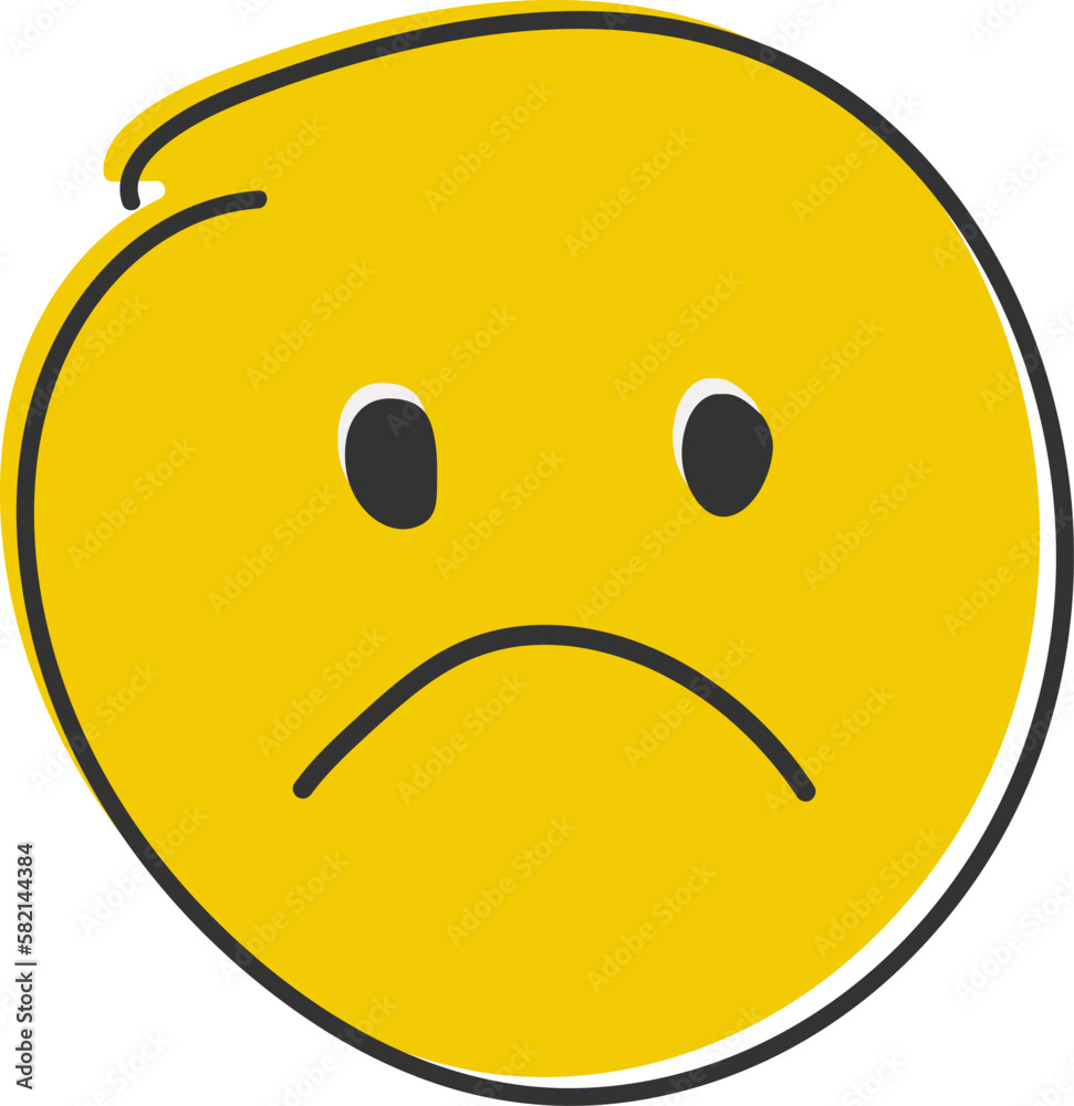 Fototapeta premium Confused emoji. Nonplussed emoticon with frowned lips. Hand drawn, flat style emoticon.