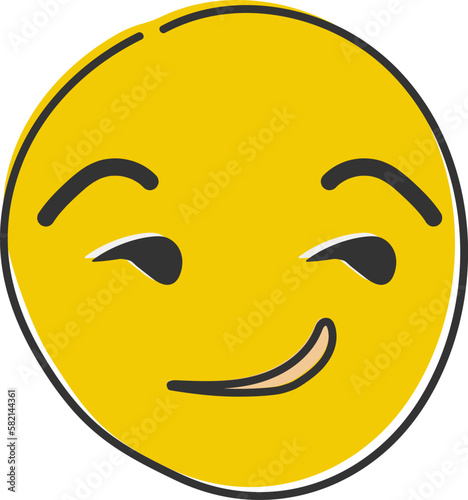 Smirking emoji. Yellow face with suggestive, smug or mischievous facial expression. Sly emoticon. Hand drawn, flat style emoticon.