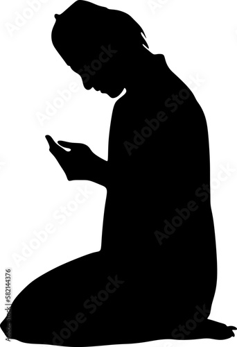 arabic man praying silhouette,black white background,vector illustration photo