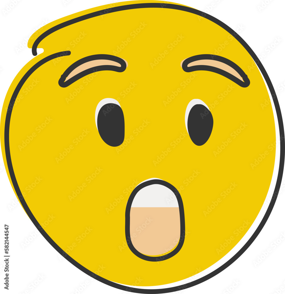 Fototapeta premium Astonished emoji. Shocked emoticon with gasping face. Hand drawn, flat style emoticon. Hand drawn, flat style emoticon.