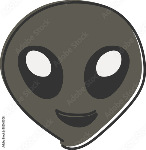 Alien emoji, emoticon. Face of alien. Hand drawn, flat style emoticon.