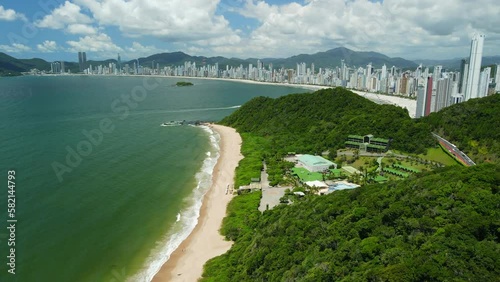 Balneario Camboriu, city in Brazil and sandy beach with ocean. Aerial view photo