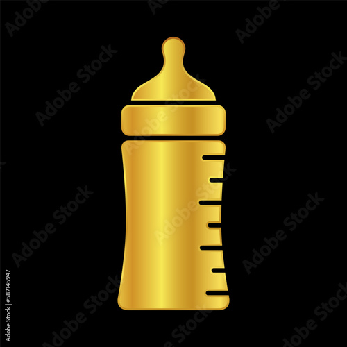 baby bottle icon in gold colored for graphic and web design